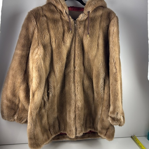 Vintage Simpsons Tissavel France Faux Fur Mob Boss Retro Cozy Hooded Coat - Picture 2 of 12